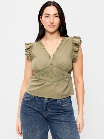 بلوزة مطرزة بأكمام رفرفة من Old Navy - أرضية عارية in Kuwait
