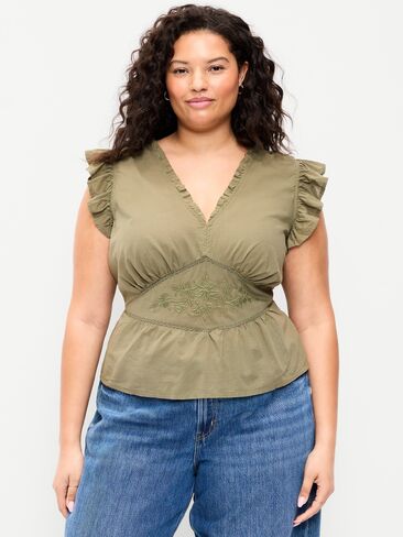 بلوزة مطرزة بأكمام رفرفة من Old Navy - أرضية عارية in Kuwait