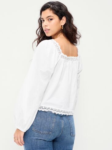 بلوزة Old Navy بأكمام طويلة وحواف من الدانتيل - زنابق بيضاء in Saudi Arabia