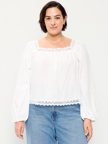 بلوزة Old Navy بأكمام طويلة وحواف من الدانتيل - زنابق بيضاء in Saudi Arabia