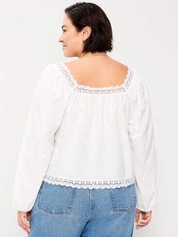 بلوزة Old Navy بأكمام طويلة وحواف من الدانتيل - زنابق بيضاء in Saudi Arabia