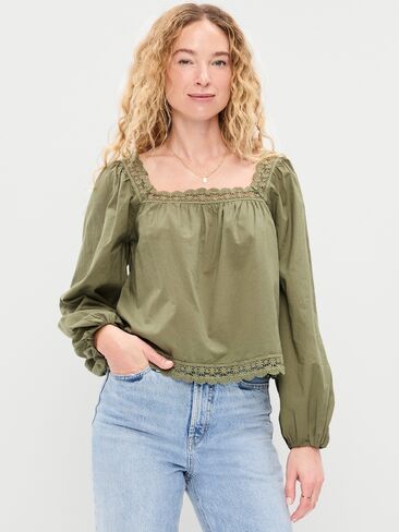 قميص Old Navy بأكمام طويلة مزين بالدانتيل - أرض عارية in Saudi Arabia