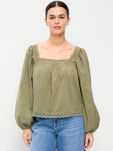 قميص Old Navy بأكمام طويلة مزين بالدانتيل - أرض عارية in Saudi Arabia