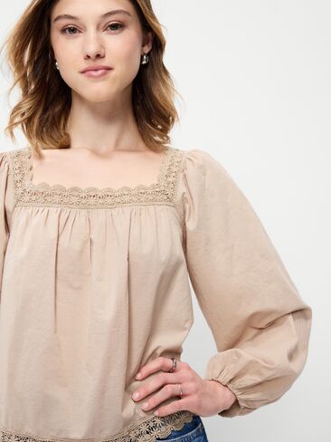 قميص Old Navy بأكمام طويلة مزين بالدانتيل - موكا تافي in Saudi Arabia
