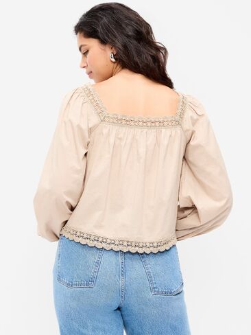 قميص Old Navy بأكمام طويلة مزين بالدانتيل - موكا تافي in Saudi Arabia