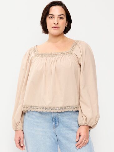 قميص Old Navy بأكمام طويلة مزين بالدانتيل - موكا تافي in Saudi Arabia