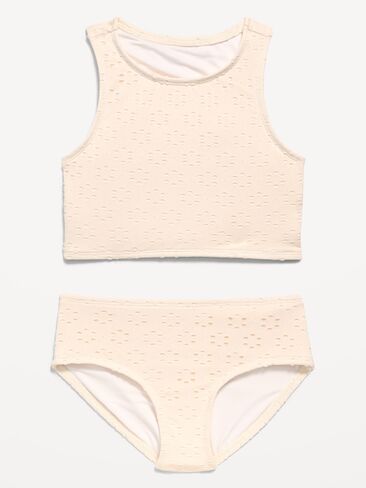 Old Navy Eyelet Tankini Swim Set for Girls - White Eyelet in Saudi Arabia