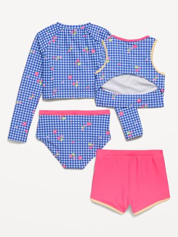 Old Navy Zip Rashguard Swim 4-Piece for Girls - Blue Gingham in Saudi Arabia