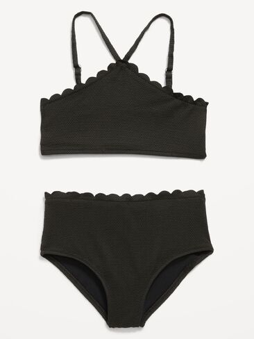Old Navy Textured Scallop-Trim Halter Swim Set for Girls - Black Jack in Saudi Arabia