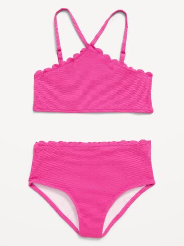 Old Navy Textured Scallop-Trim Halter Swim Set for Girls - Flamingo in Saudi Arabia