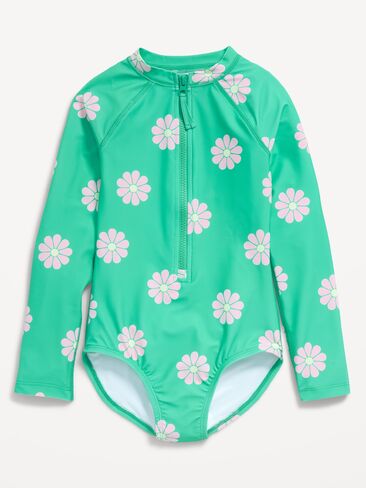 Old Navy Long-Sleeve Rashguard Swim One-Piece for Girls - Green Flower in Saudi Arabia
