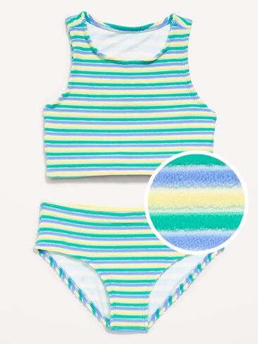 Old Navy Textured Striped Tankini Swim Set for Girls - Yellow/Blue Stripe in Saudi Arabia