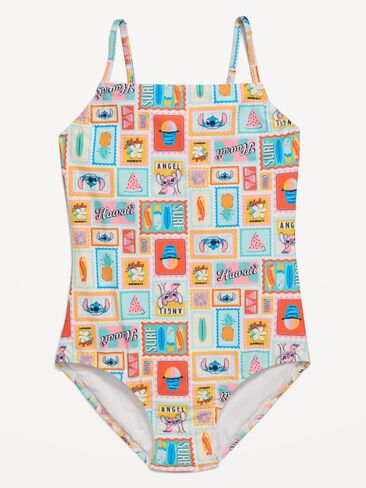 بدلة سباحة قطعة واحدة بفتحة خلفية من Old Navy Disney© Stitch Back Cut للبنات - LOVE STAMP BLUE in Saudi Arabia