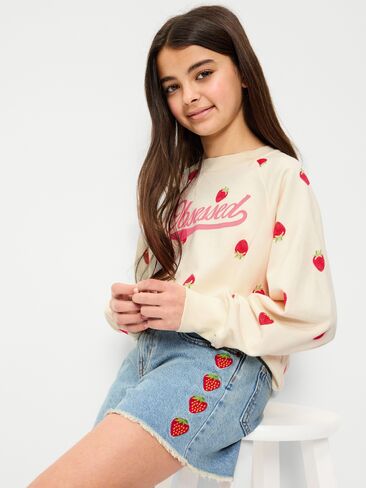 شورت جينز بأطراف منسلة وخصر عالي مطرز للبنات من Old Navy - فراولة in Saudi Arabia