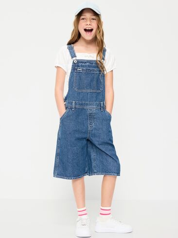 Old Navy Baggy Denim Shortalls for Girls - Medium Wash in Saudi Arabia