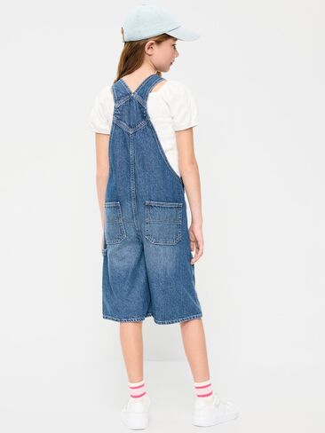 Old Navy Baggy Denim Shortalls for Girls - Medium Wash in Saudi Arabia