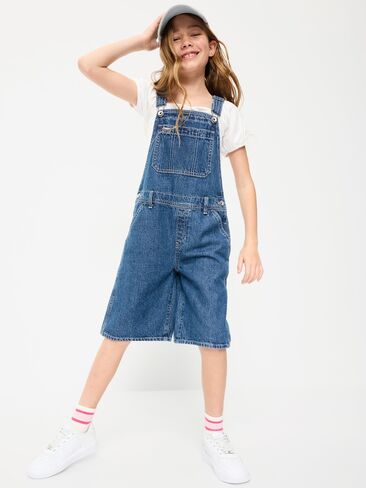 Old Navy Baggy Denim Shortalls for Girls - Medium Wash in Saudi Arabia