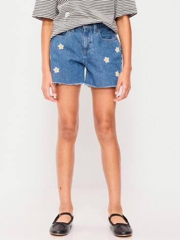 Old Navy High-Waisted Embroidered Frayed-Hem Jean Shorts for Girls - White Floral in Saudi Arabia