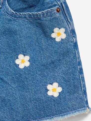 Old Navy High-Waisted Embroidered Frayed-Hem Jean Shorts for Girls - White Floral in Saudi Arabia
