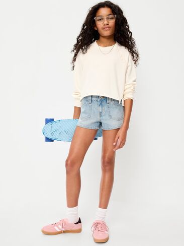 Old Navy Low-Rise Utility Jean Shorts for Girls - Light Wash in Saudi Arabia