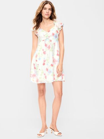 Old Navy Flutter-Sleeve Fit & Flare Mini Dress - White Floral in Saudi Arabia