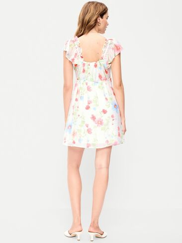 Old Navy Flutter-Sleeve Fit & Flare Mini Dress - White Floral in Saudi Arabia