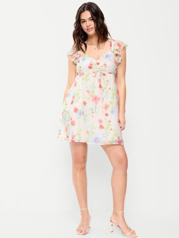Old Navy Flutter-Sleeve Fit & Flare Mini Dress - White Floral in Saudi Arabia