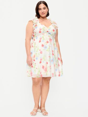 Old Navy Flutter-Sleeve Fit & Flare Mini Dress - White Floral in Saudi Arabia