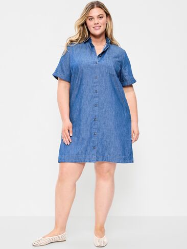 فستان قميص قصير بأزرار من Old Navy - أزرق شامبراي in Kuwait