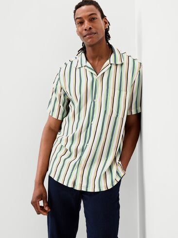 Old Navy Short-Sleeve Camp Shirt - Blue/Green Stripe in Saudi Arabia