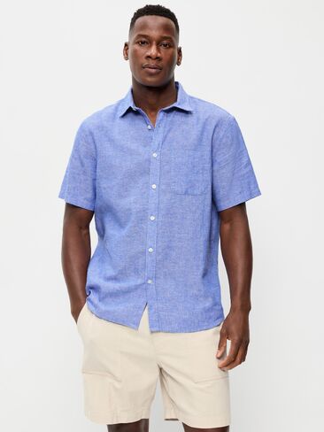 Old Navy Classic Fit Everyday Linen-Blend Shirt - CRAYON BLUE in Saudi Arabia