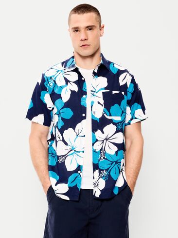 Old Navy Classic Fit Everyday Shirt - Navy Hibiscus in Saudi Arabia