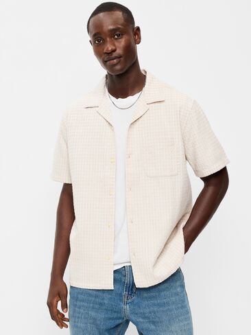 Old Navy Short-Sleeve Textured Jacquard Camp Shirt - Creme De La Creme in Saudi Arabia