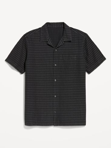 Old Navy Short-Sleeve Textured Jacquard Camp Shirt - Black Jacquard in Saudi Arabia