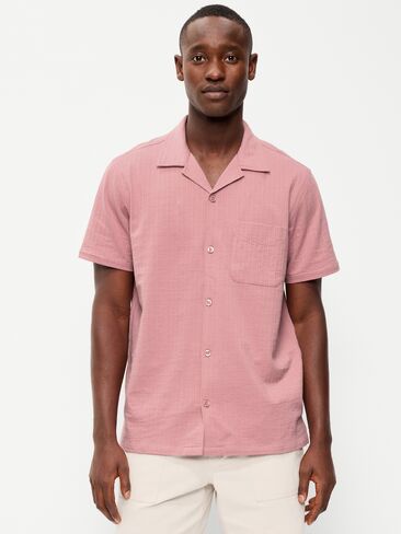 Old Navy Short-Sleeve Textured Camp Shirt - Dusty Birch in Saudi Arabia