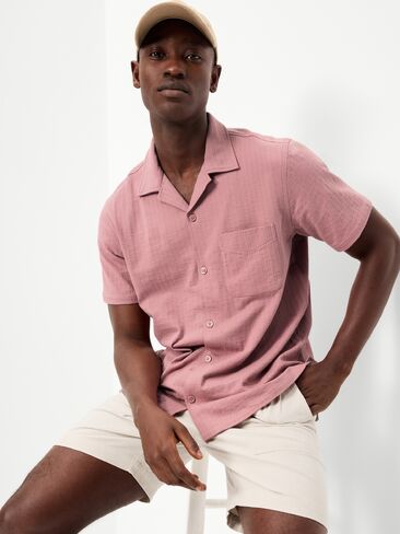 Old Navy Short-Sleeve Textured Camp Shirt - Dusty Birch in Saudi Arabia