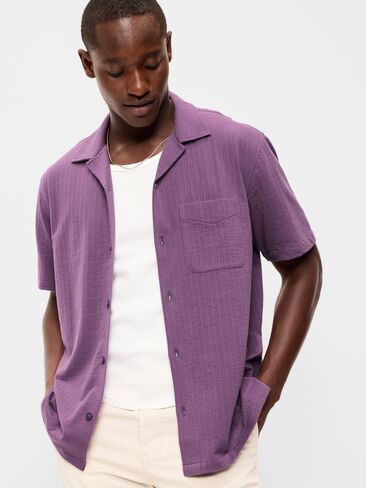 Old Navy Short-Sleeve Textured Camp Shirt - VINTAGE VIOLET in Saudi Arabia