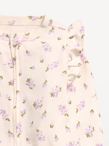 Old Navy Ruffle-Trim 2-Way-Zip Sleep & Play Footed One-Piece for Baby - Cream Floral in Saudi Arabia