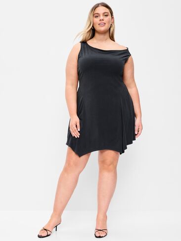 فستان Old Navy Fit & Flare بأكتاف غير متناظرة - جاك أسود in Kuwait