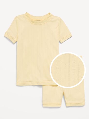 Old Navy Snug-Fit Pointelle-Knit Pajama Set for Toddler & Baby - Cool Almond in Saudi Arabia
