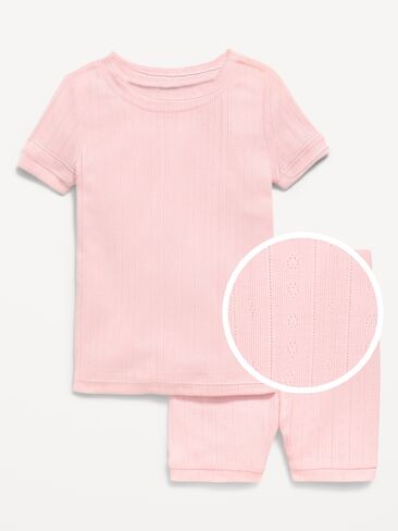Old Navy Snug-Fit Pointelle-Knit Pajama Set for Toddler & Baby - Pink Sky in Saudi Arabia
