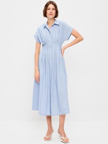 فستان قميص متوسط ​​الطول بخصر متوسط ​​الطول من Old Navy - شريط أبيض وأزرق in Kuwait