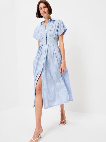 فستان قميص متوسط ​​الطول بخصر متوسط ​​الطول من Old Navy - شريط أبيض وأزرق in Kuwait