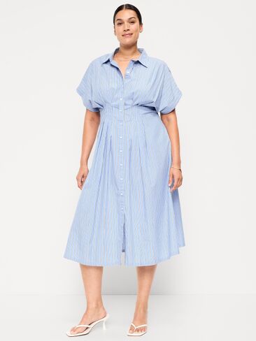 فستان قميص متوسط ​​الطول بخصر متوسط ​​الطول من Old Navy - شريط أبيض وأزرق in Kuwait