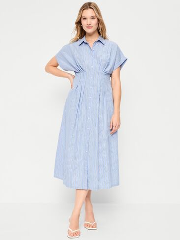 فستان قميص متوسط ​​الطول بخصر متوسط ​​الطول من Old Navy - شريط أبيض وأزرق in Kuwait