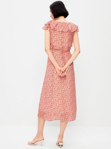 Old Navy Ruffle-Sleeve Fit & Flare Midi Dress - Red Ditsy in Saudi Arabia
