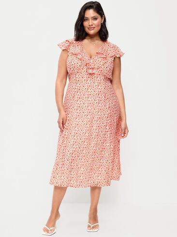 Old Navy Ruffle-Sleeve Fit & Flare Midi Dress - Red Ditsy in Saudi Arabia