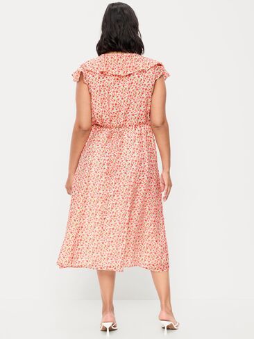 Old Navy Ruffle-Sleeve Fit & Flare Midi Dress - Red Ditsy in Saudi Arabia