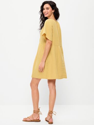 Old Navy Crinkle Gauze Flutter-Sleeve Mini Swing Dress - SANDSTORM in Saudi Arabia