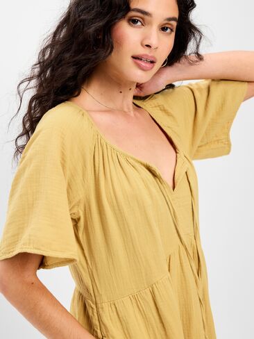 Old Navy Crinkle Gauze Flutter-Sleeve Mini Swing Dress - SANDSTORM in Saudi Arabia
